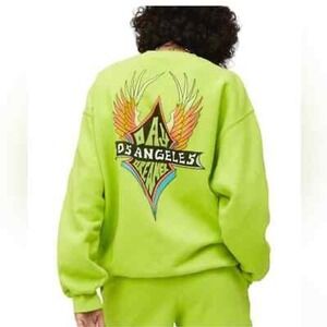 Daydreamer LA Los Angeles Dreamer Graphic Sweatshirt Shorts Set Neon Green‎ M Z1